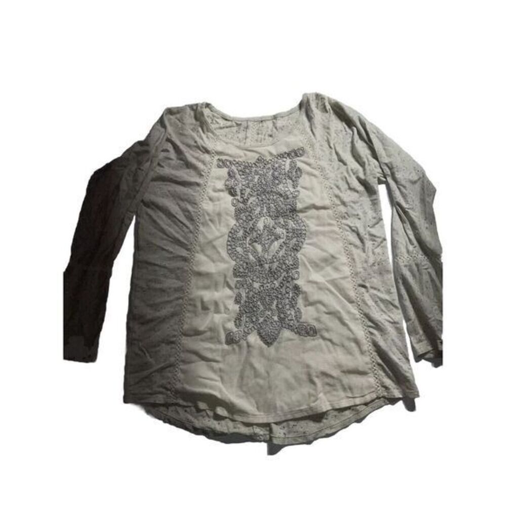 Soft Surroundings Tunic Cotton Scoop Neck Dolman/Long‎ Sleeve Embellishments M